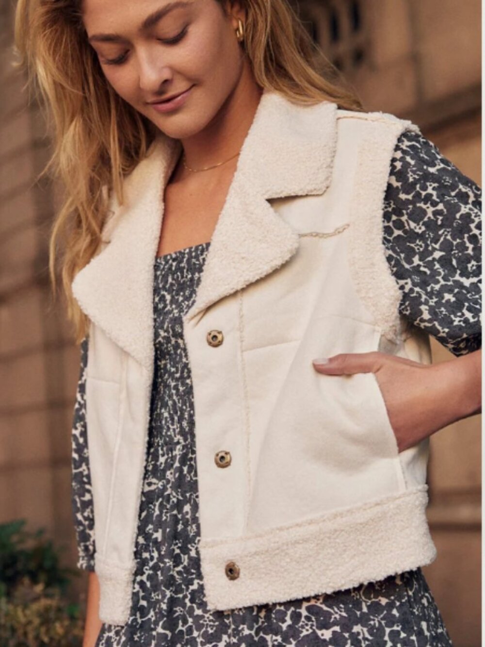 Marine Layer Quebec Sherpa-Lined Faux Suede Vest Natural M